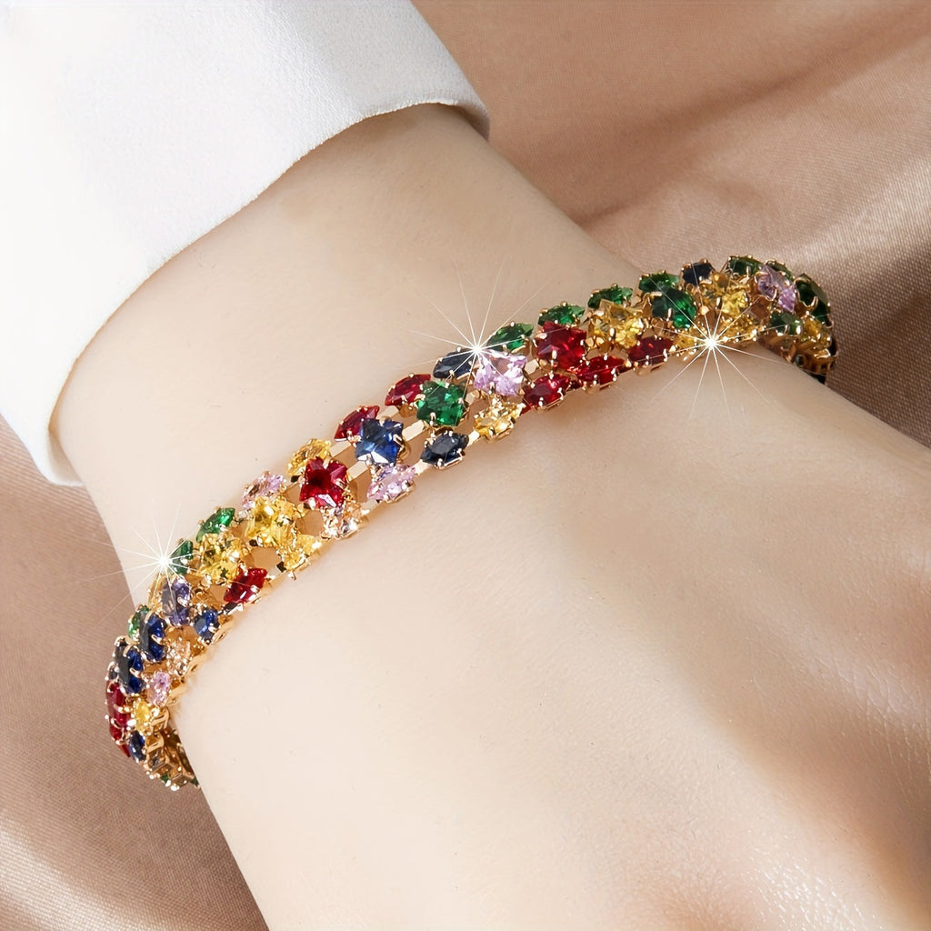 Bracciale Tennis in Zirconia Multicolore Placcato Oro