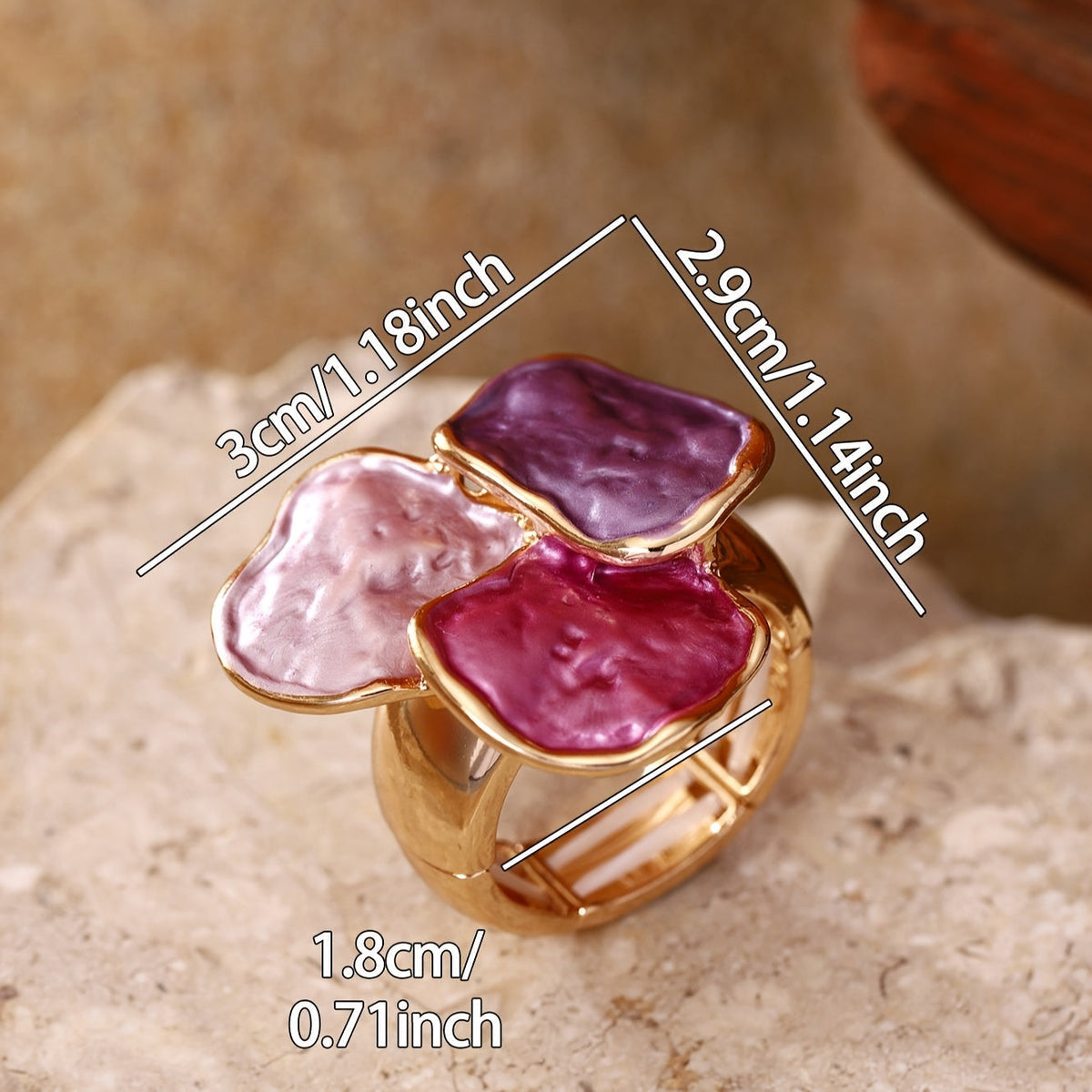 Anello Quadrato Irregolare in Smalto Bohemien