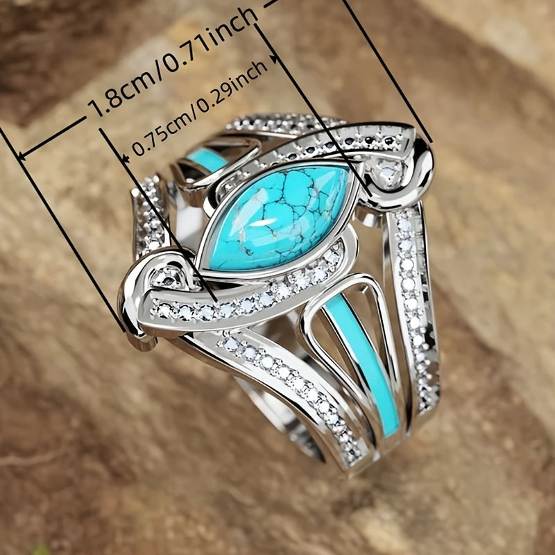 Anello in Turchese Placcato Oro Bianco Bohemien
