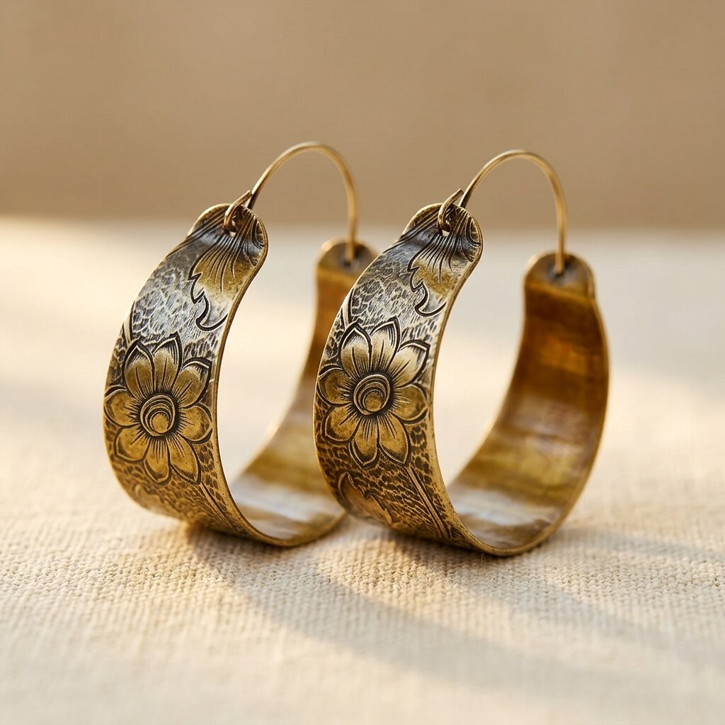 Orecchini a cerchio in lega incisi con fiori vintage Boho