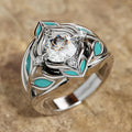 Anello Elegante Bohemien con Foglia Turchese e Zirconia Cristallina