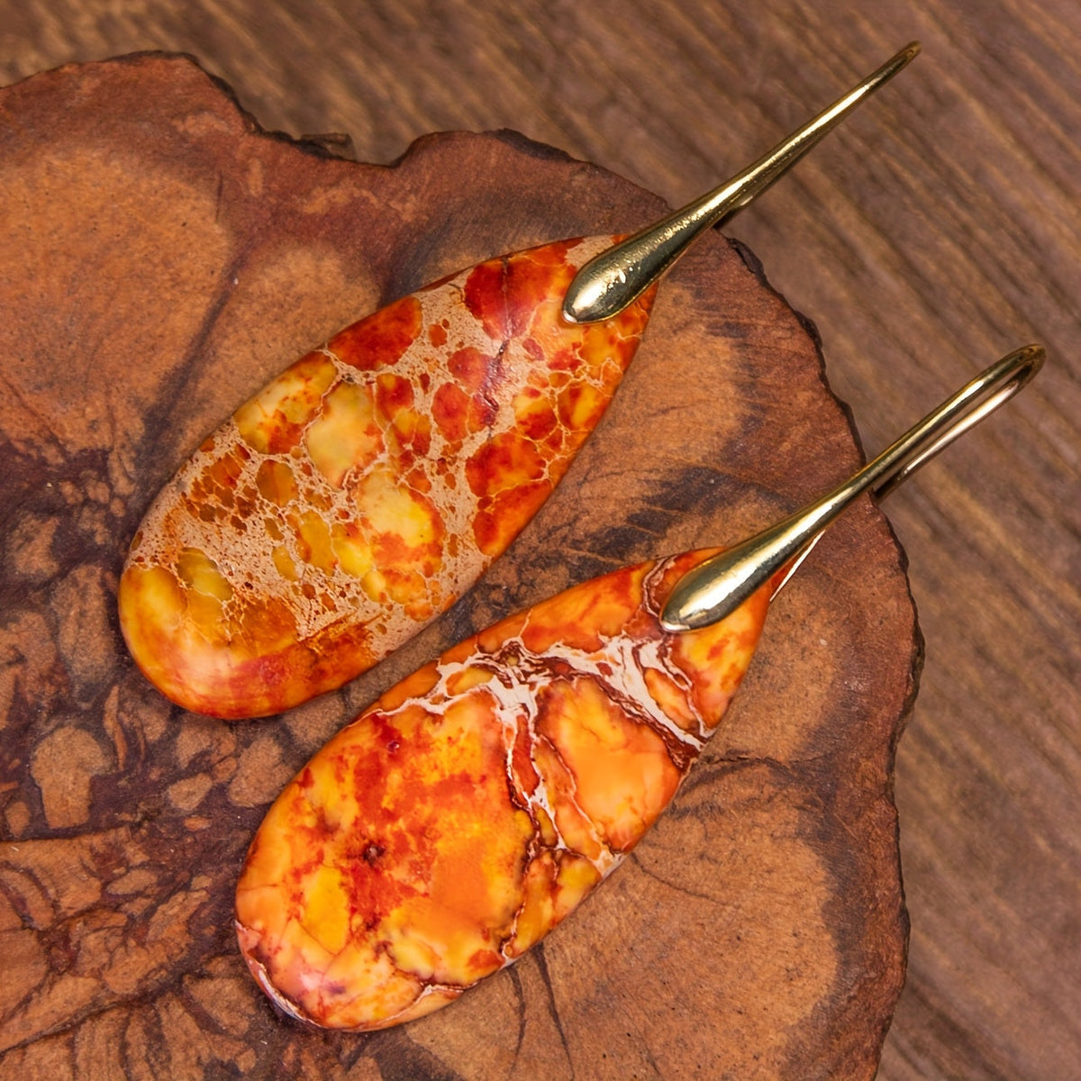 Orecchini Pendenti in Pietra Naturale Arancione Bohemien