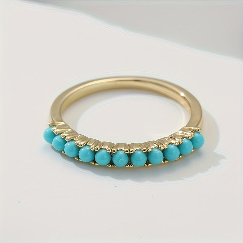 Anello a Fascia Placcato Oro con Perline Turchesi Bohemien
