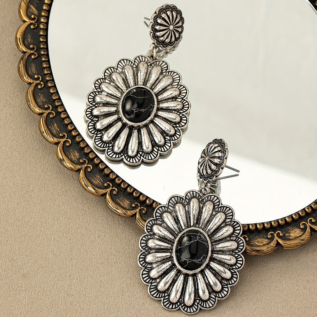 Orecchini Vintage Bohemien con Motivo Tondo in Turchese