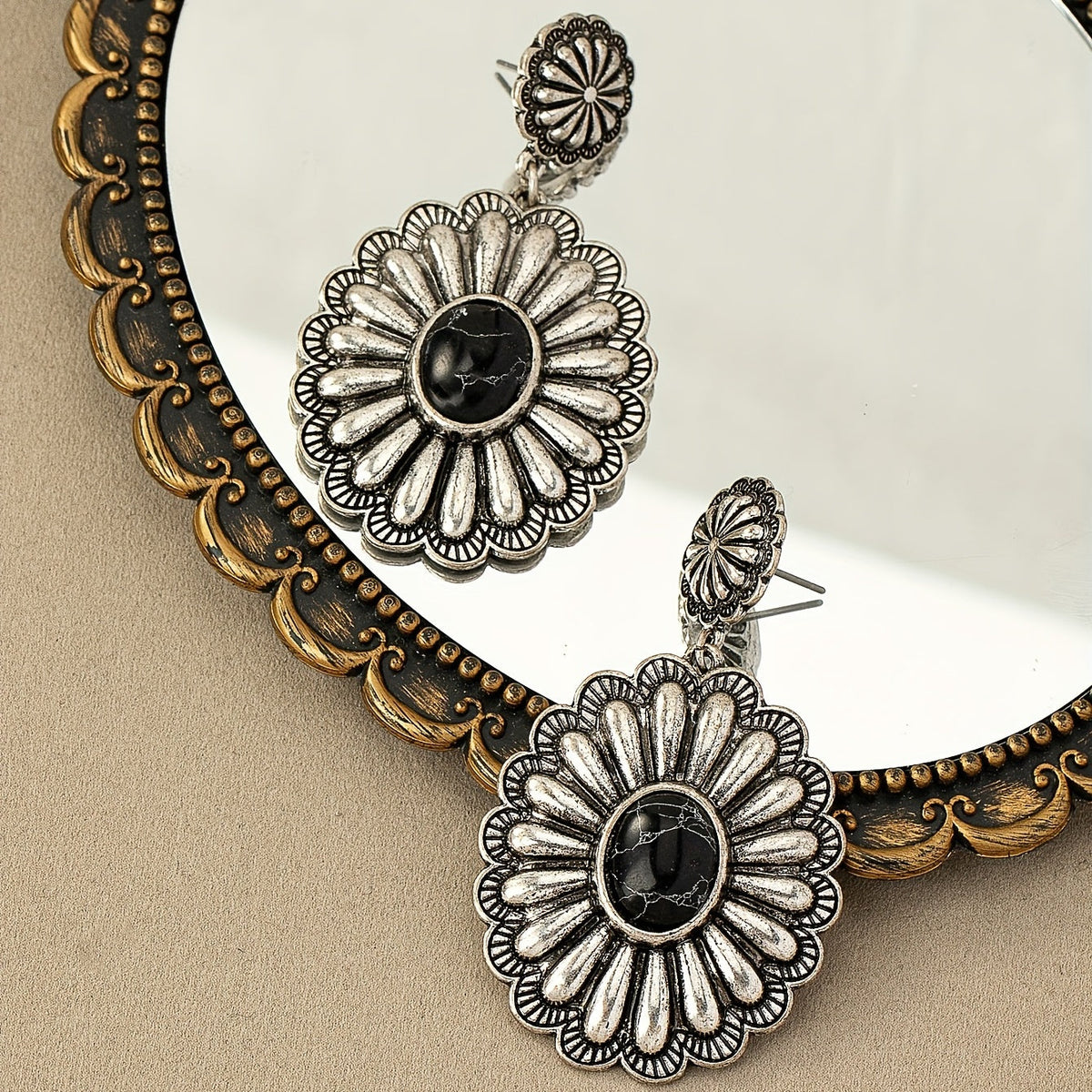 Orecchini Vintage Bohemien con Motivo Tondo in Turchese