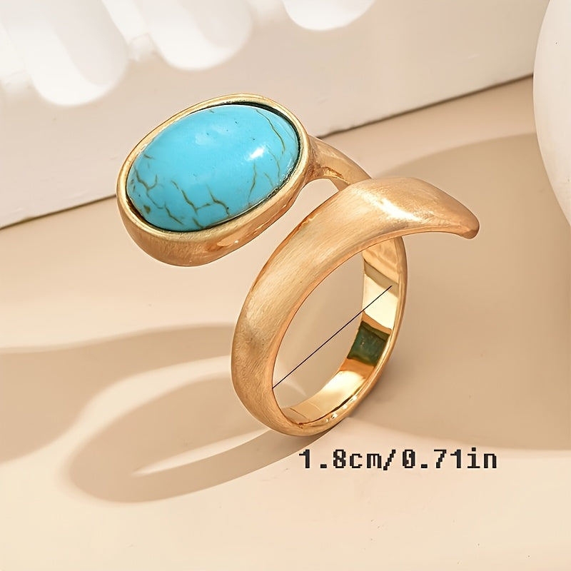 Anello a fascia aperta in oro placcato con turchese bohemien