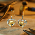 Orecchini Pendenti a Cuore Vintage Boho con Girasole e Ape