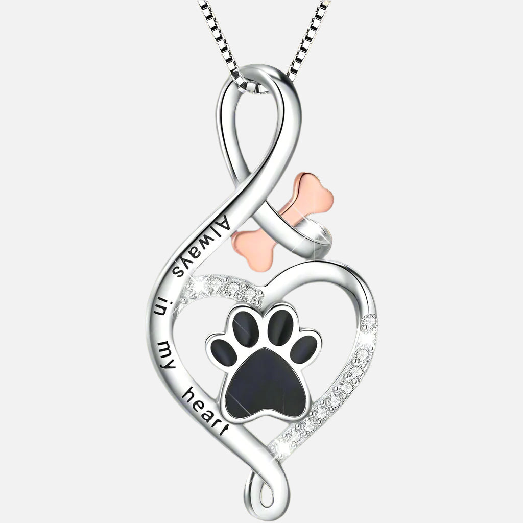 Collana Lucky Paw con Cuore, Osso & Infinito – Pendente “Sempre nel Mio Cuore”