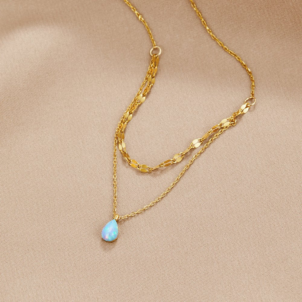 Collana a strati a goccia d'acqua blu