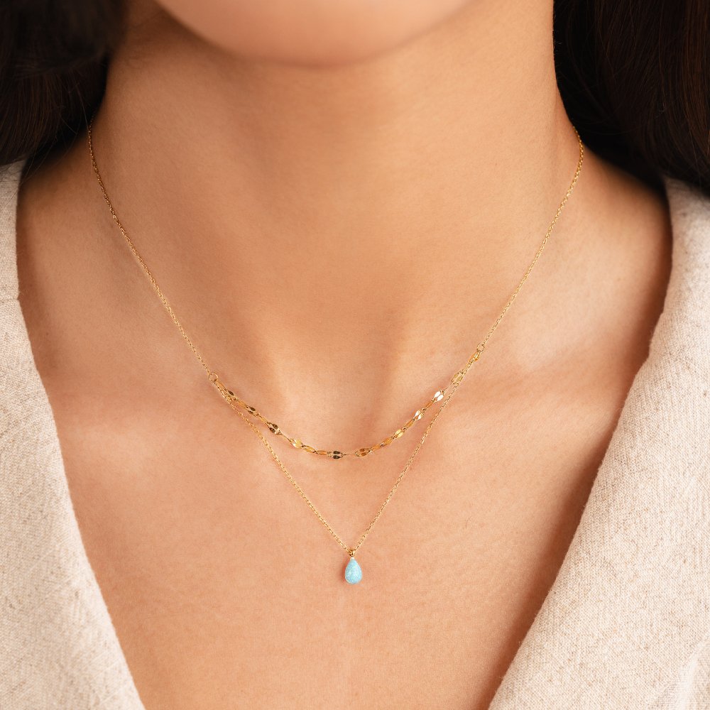Collana a strati a goccia d'acqua blu