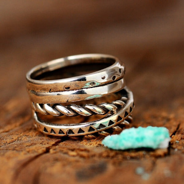 Anello in Argento Larghezza Bohemien Azteco