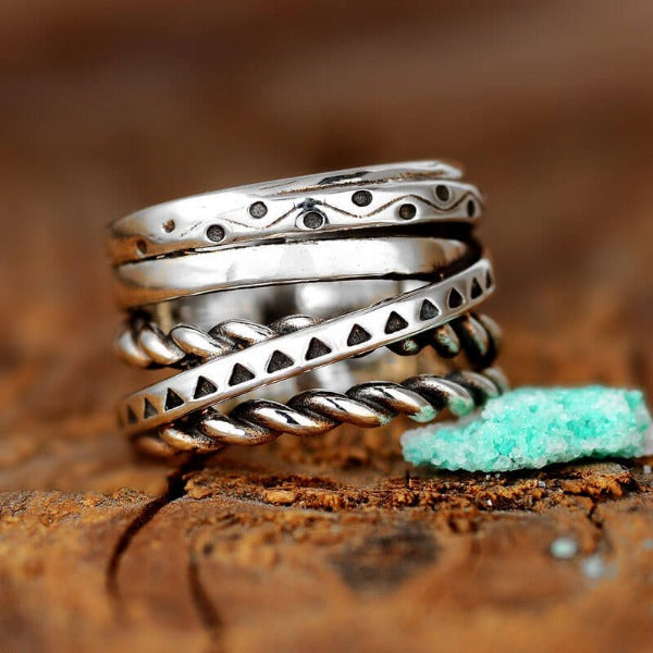 Anello in Argento Larghezza Bohemien Azteco