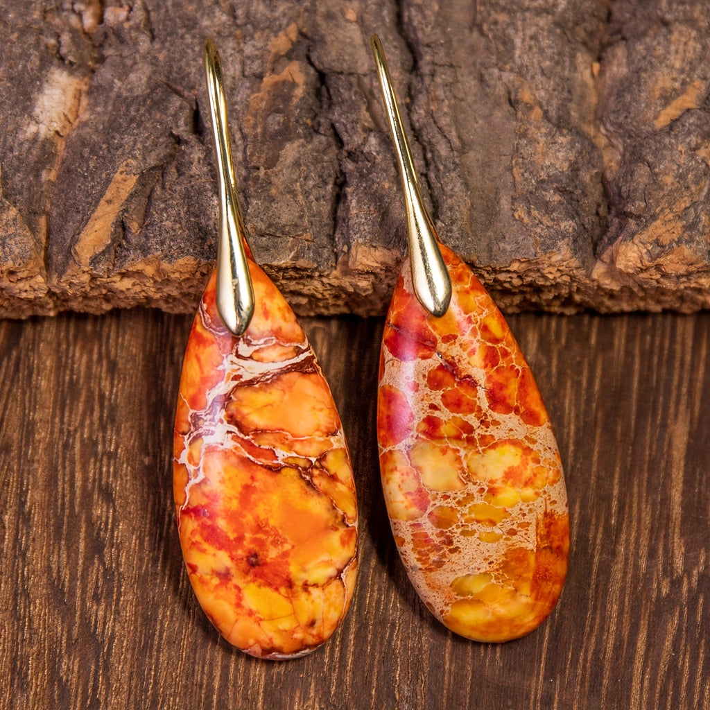 Orecchini Pendenti in Pietra Naturale Arancione Bohemien