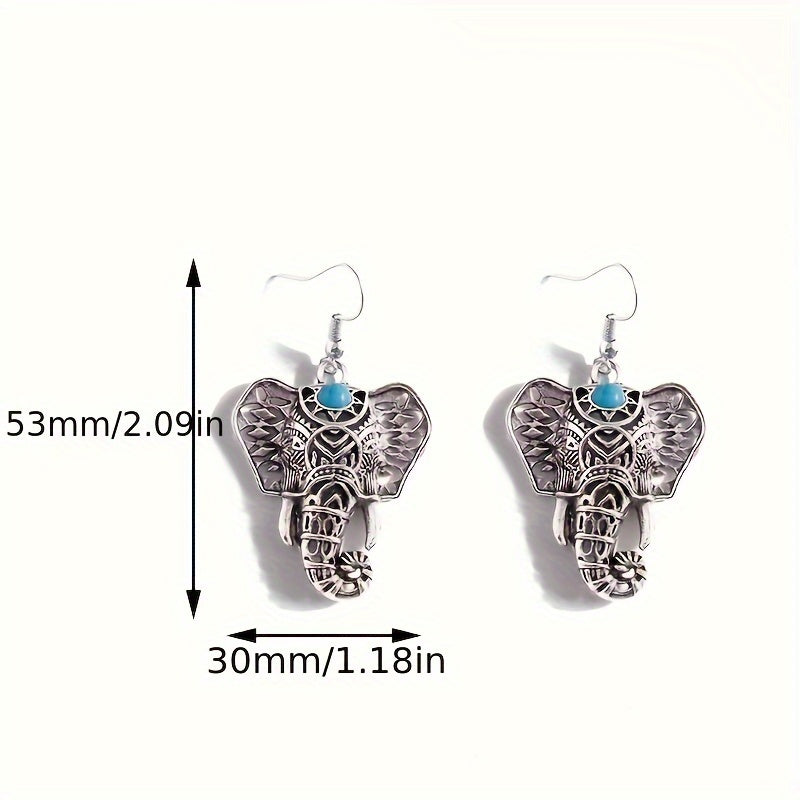 Orecchini a pendente Boho in argento placcato con elefante turchese vintage