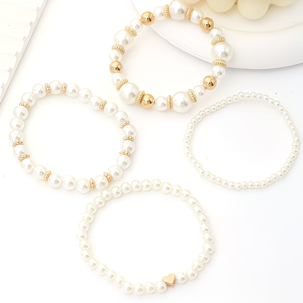 Set di Braccialetti a Strati di Perle da 4