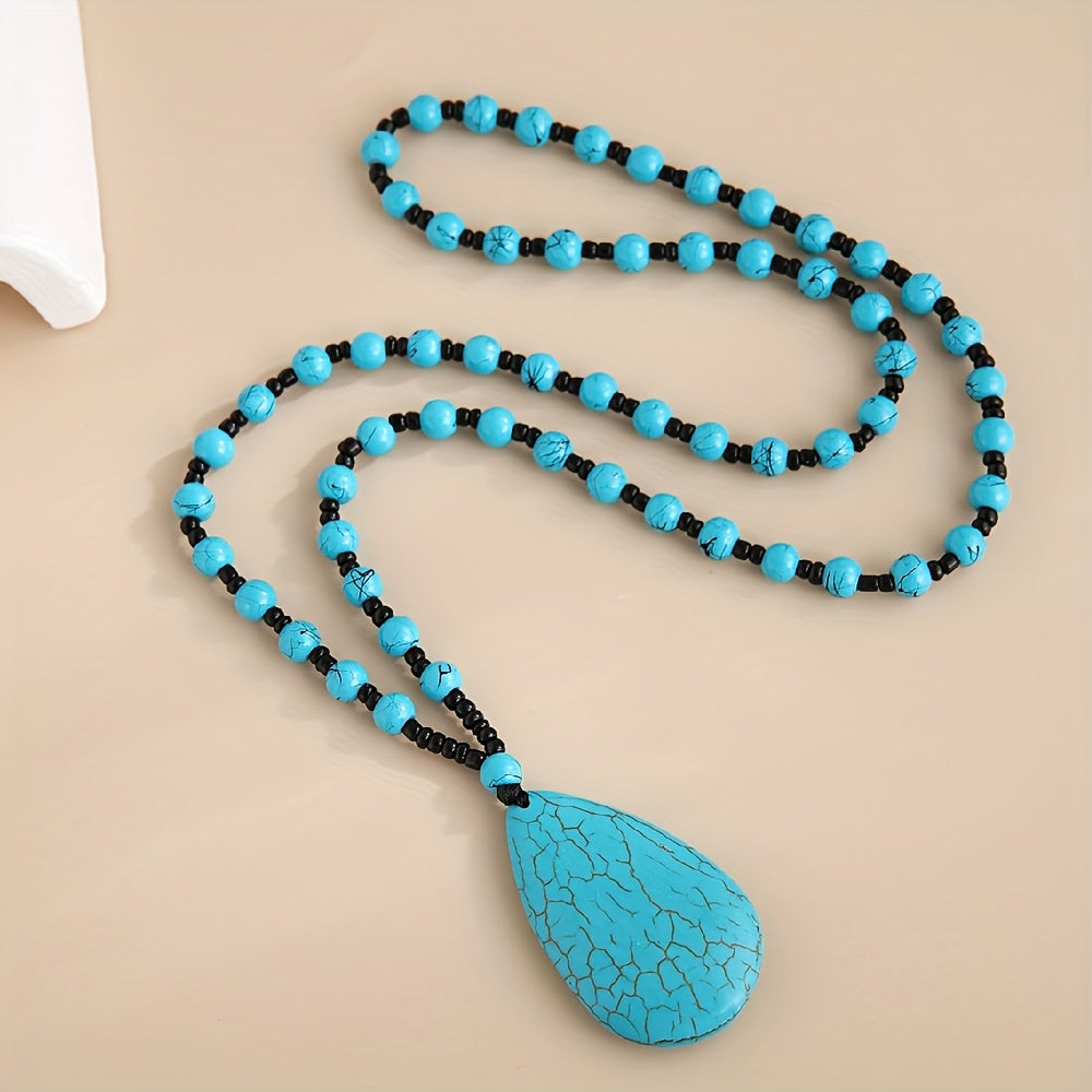 Collana con pendente a goccia grande in turchese bohemien