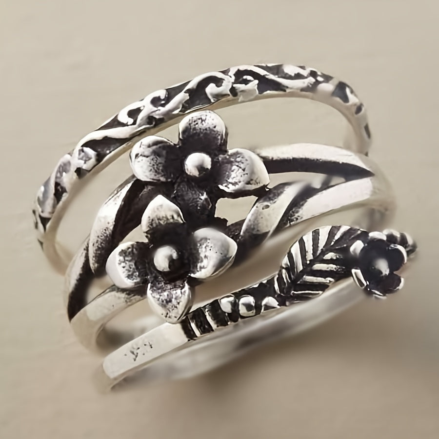 Anello Bohemien Vintage con Motivo Floreale