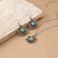 Orecchini e Collana Vintage Boho con Fiore Turchese