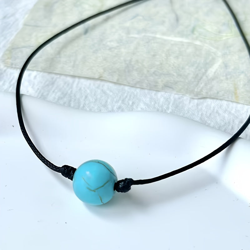 Collana Regolabile con Perle di Pietra Turchese Bohemien