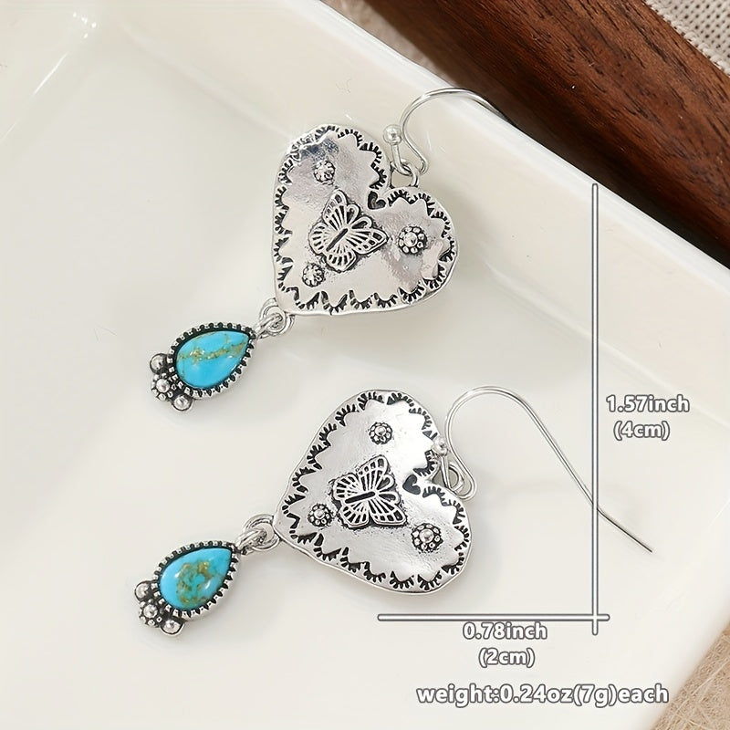 Orecchini a Farfalla a Cuore Turchese Boho in Argento