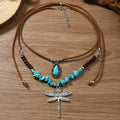 Collana a strati Bohemien in Turchese con Libellula in Due Pezzi