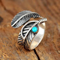Anello in Argento Sterling con Piuma e Turchese Boho