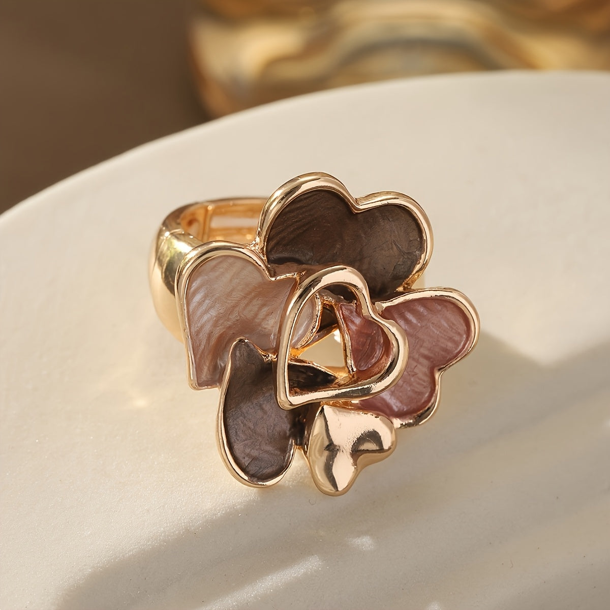 Anello a cuore in smalto placcato oro bohemien