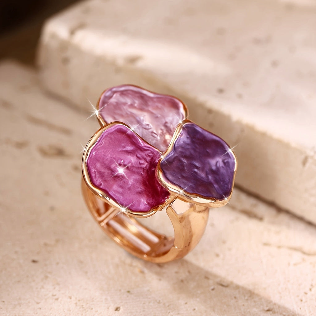 Anello Quadrato Irregolare in Smalto Bohemien
