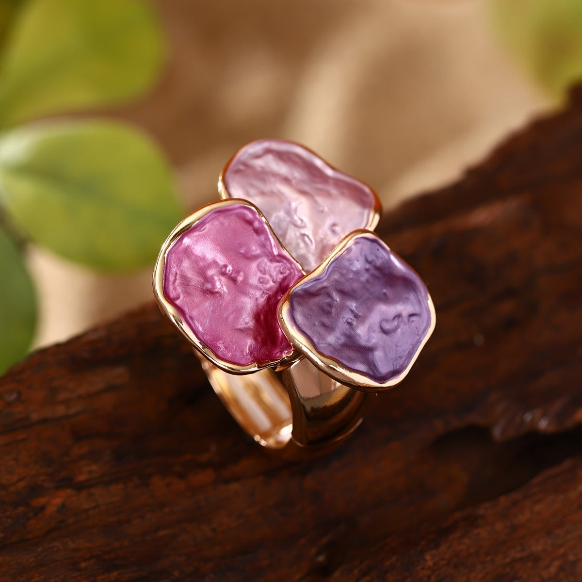 Anello Quadrato Irregolare in Smalto Bohemien
