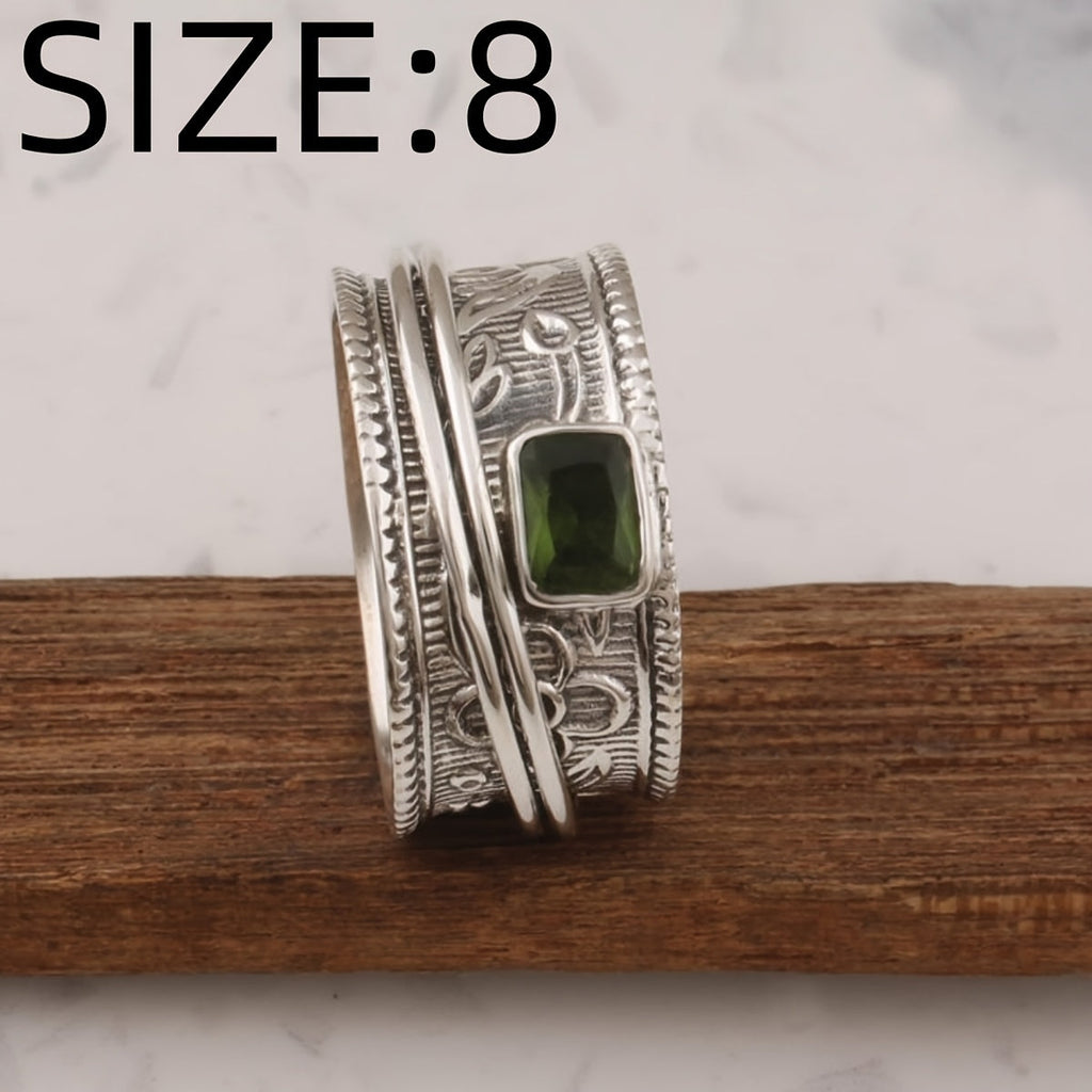 Anello Vintage Bohemien a Banda Larga Placcato Argento con Zirconia