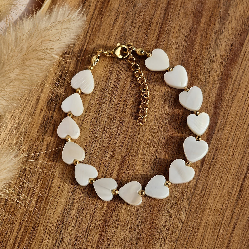 Bracciale a cuore in pietra naturale e conchiglia Bohemien