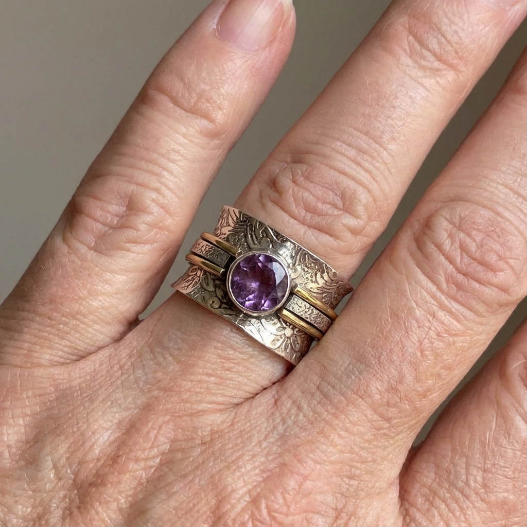 Anello in Cristallo di Ametista Bohemien per Meditazione