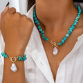 Set di Collana e Bracciale Turchese e Perle