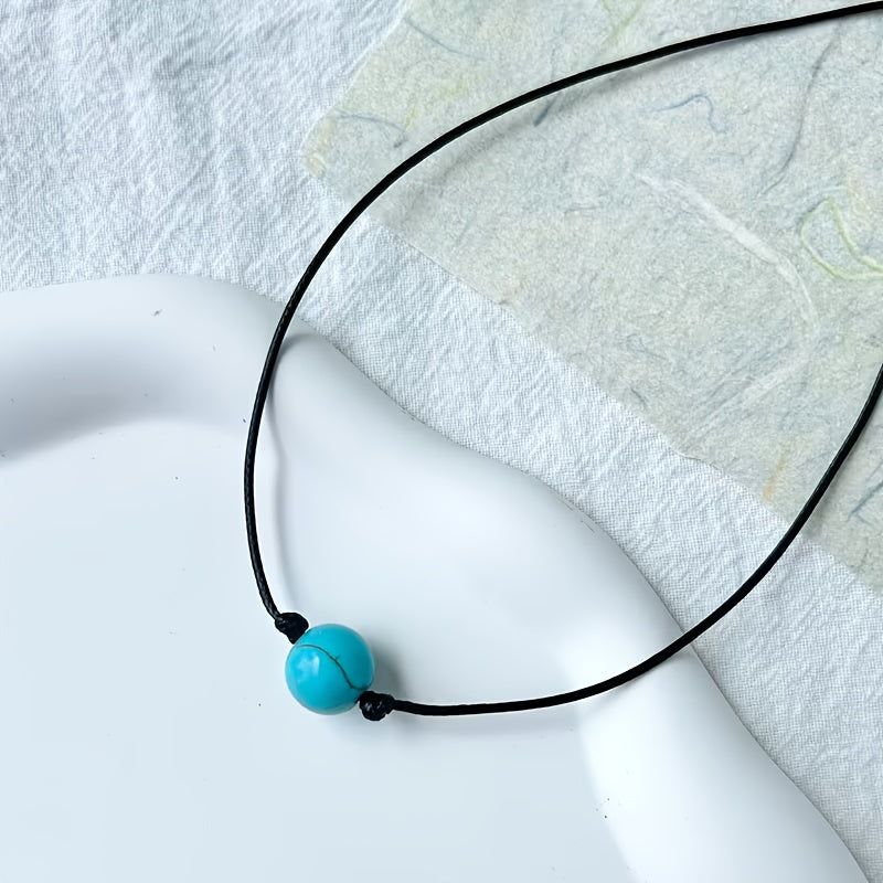 Collana Regolabile con Perle di Pietra Turchese Bohemien