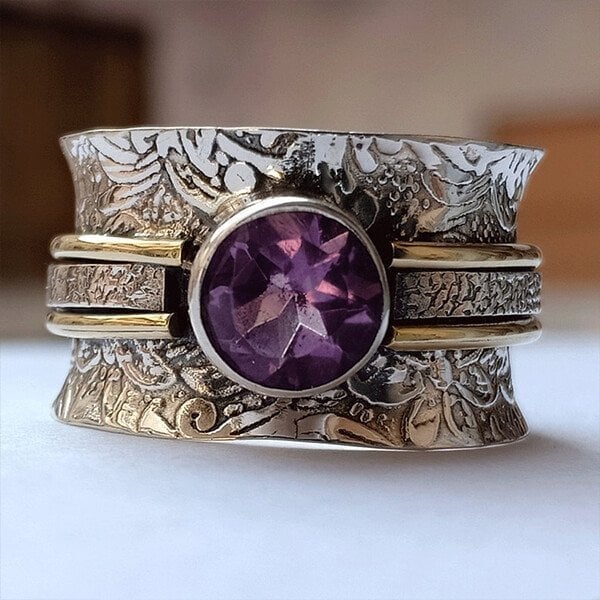 Anello in Cristallo di Ametista Bohemien per Meditazione