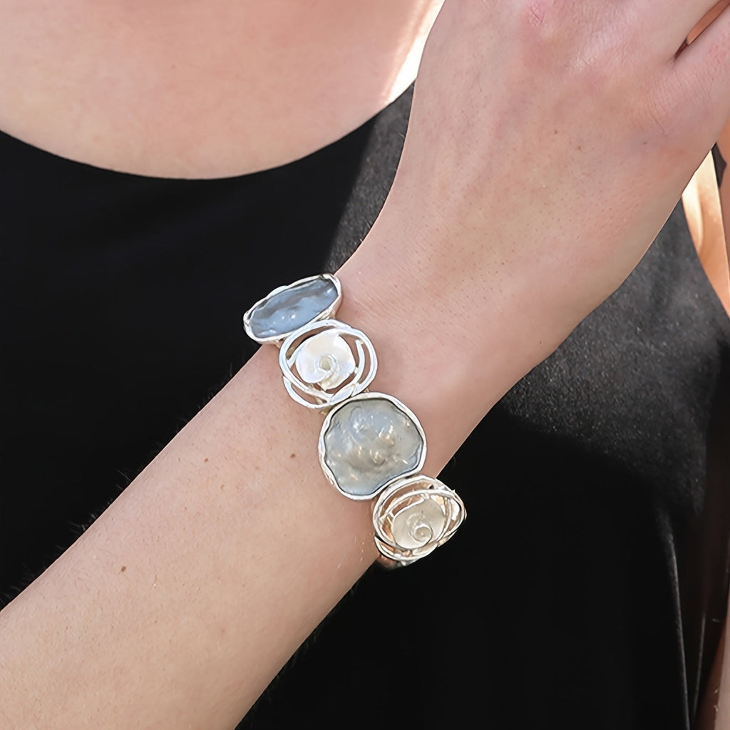 Bracciale Elastico Geometrico a Cuffia con Fiore Rotondo Bohemien