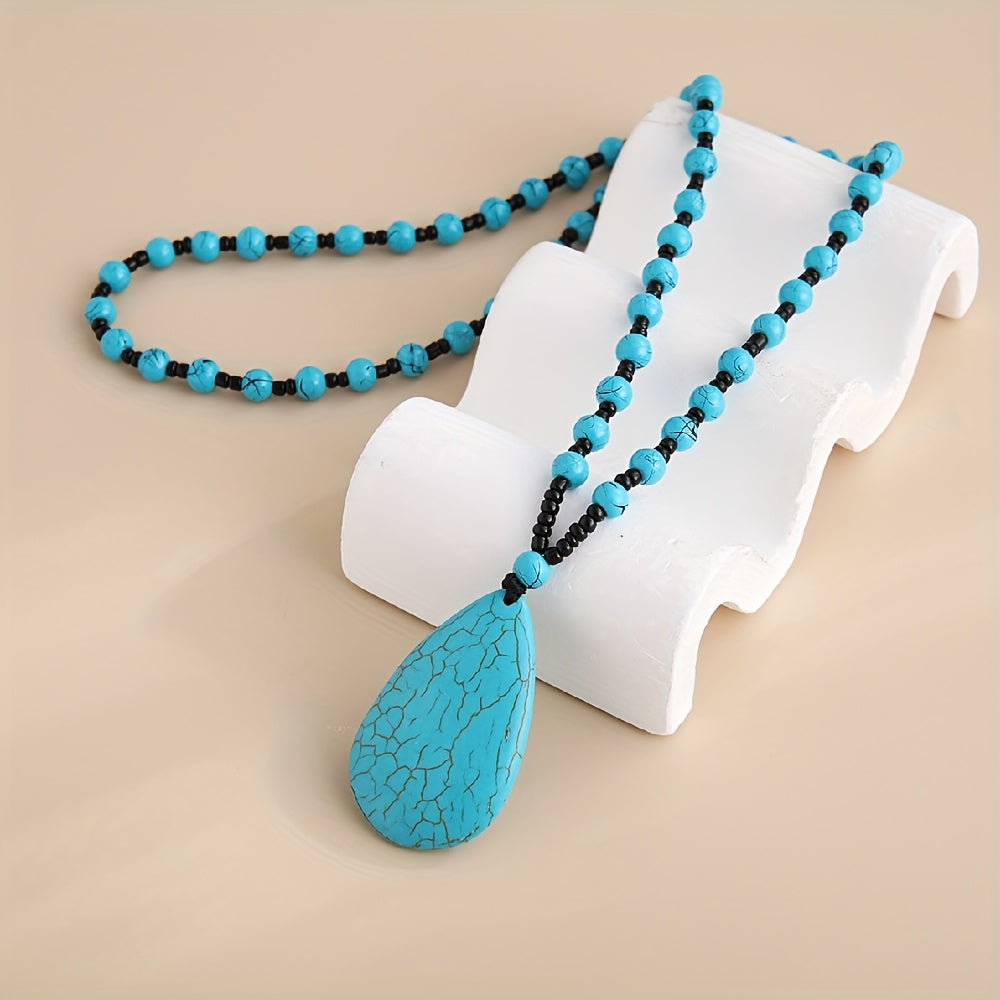 Collana con pendente a goccia grande in turchese bohemien