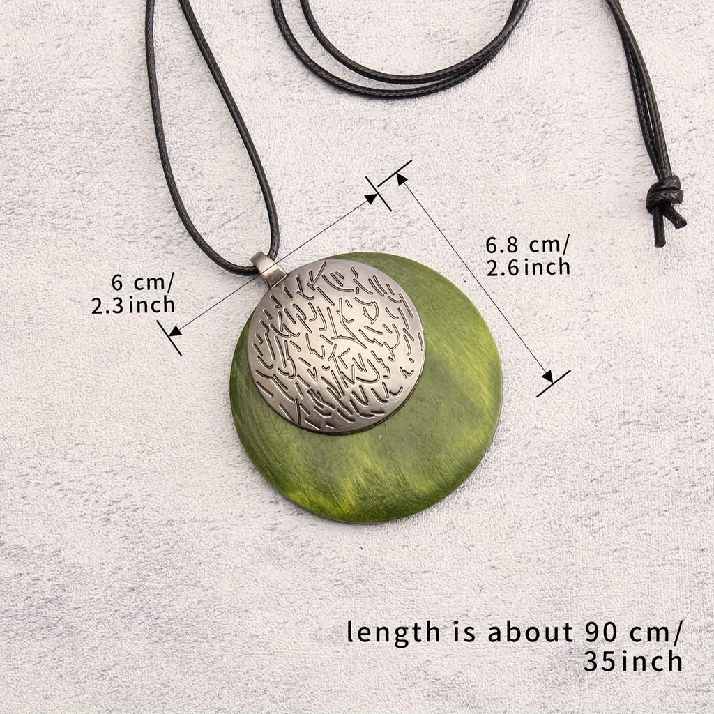 Collana Lunga con Pendente Medaglione Spirale Bohemien Retro