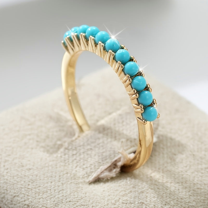 Anello a Fascia Placcato Oro con Perline Turchesi Bohemien