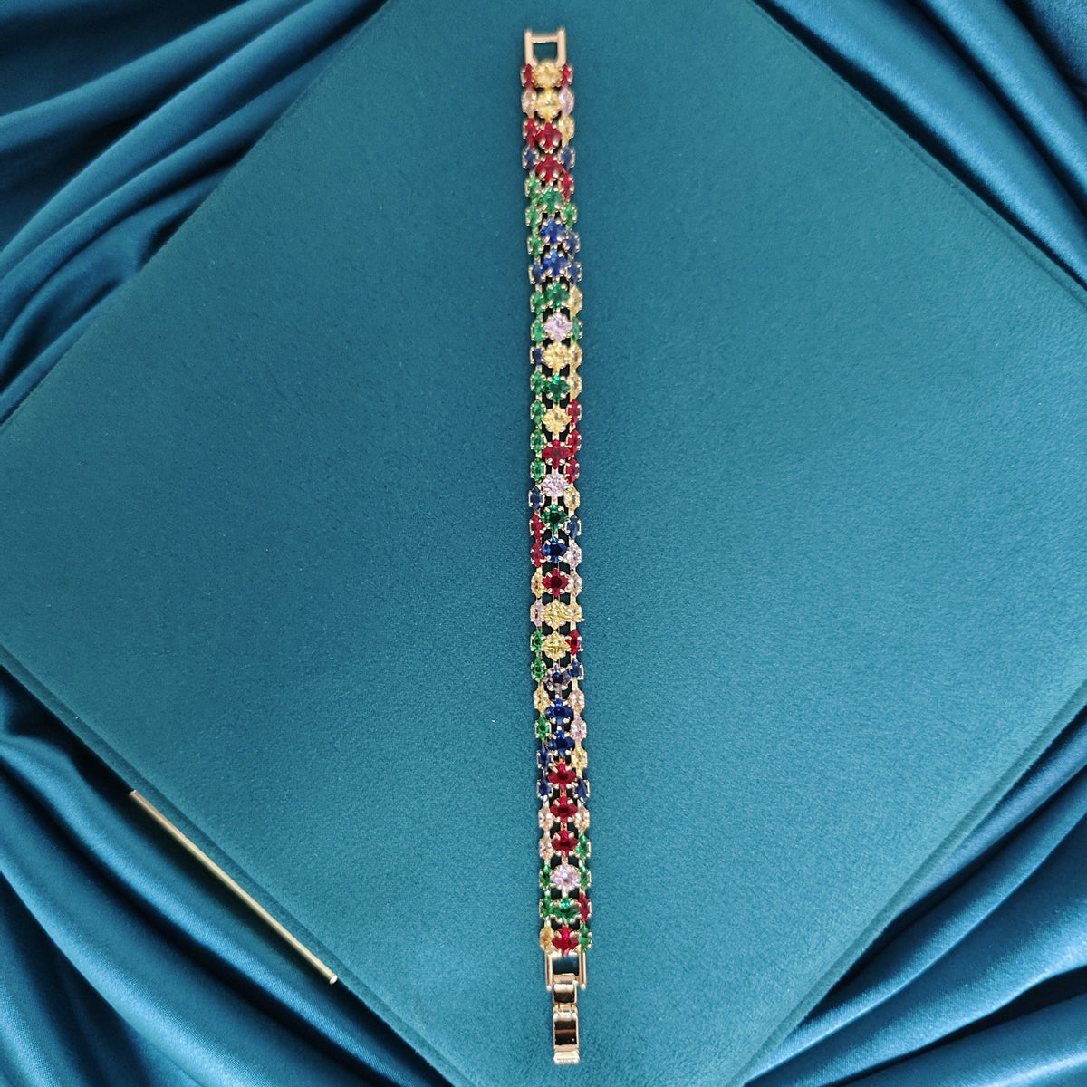 Bracciale Tennis in Zirconia Multicolore Placcato Oro