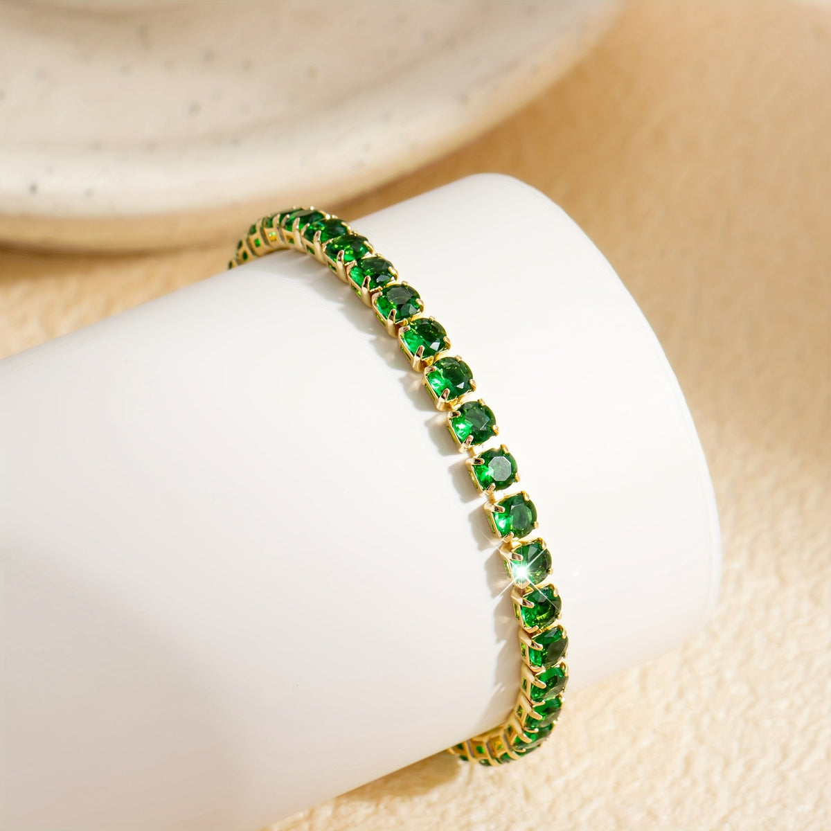 Bracciale Tennis Placcato Oro in Zirconia Verde Smeraldo Bohemien