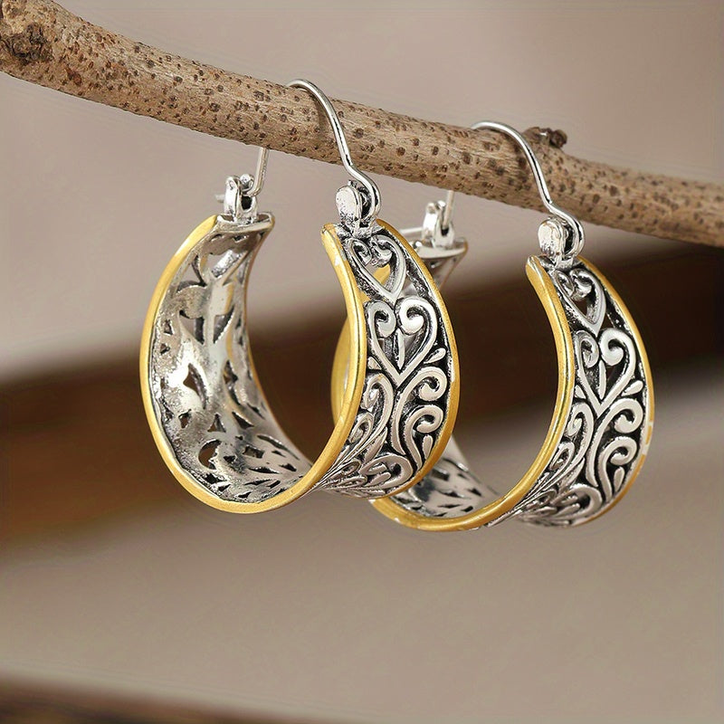 Orecchini a Cerchio Boho Vintage Bicolore Intagliati