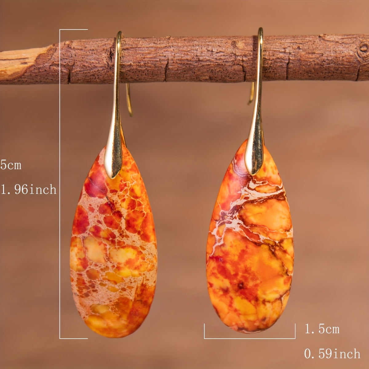 Orecchini Pendenti in Pietra Naturale Arancione Bohemien