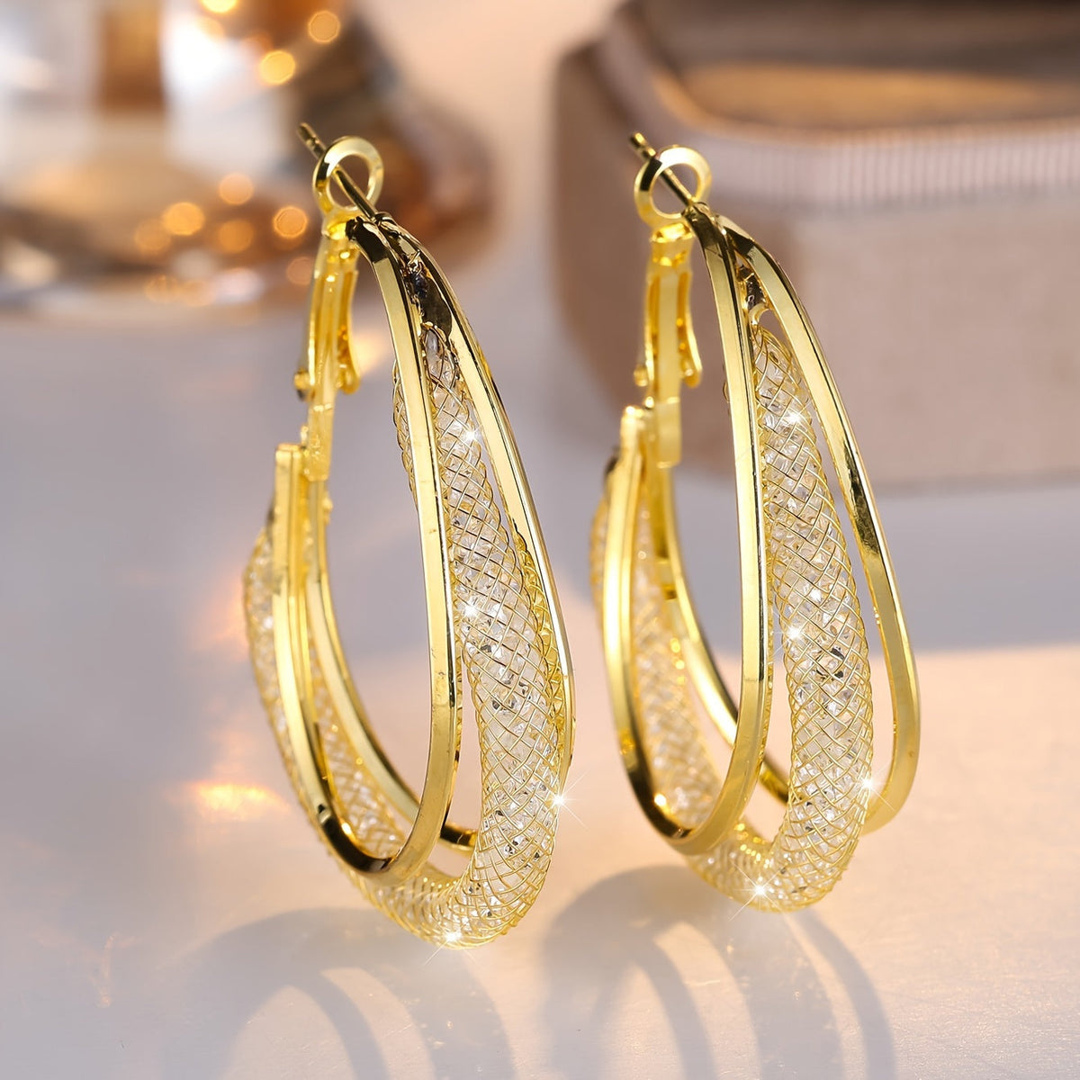 Orecchini di Lusso in Mesh di Zirconia e Oro Bianco