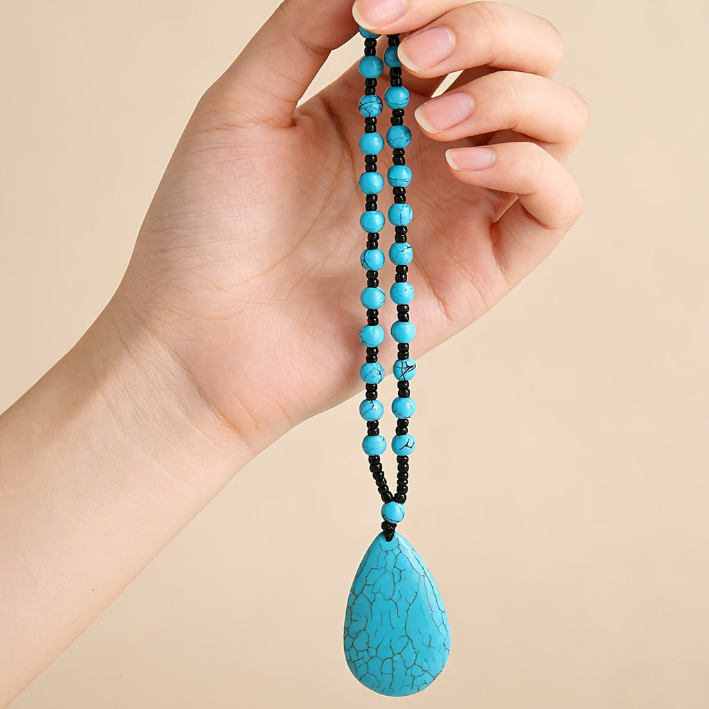 Collana con pendente a goccia grande in turchese bohemien