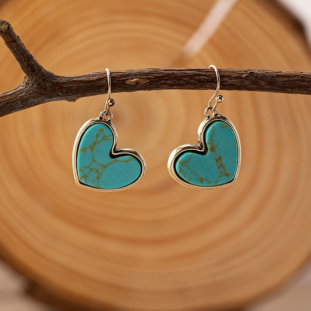 Orecchini a cuore in turchese naturale minimalisti bohemien