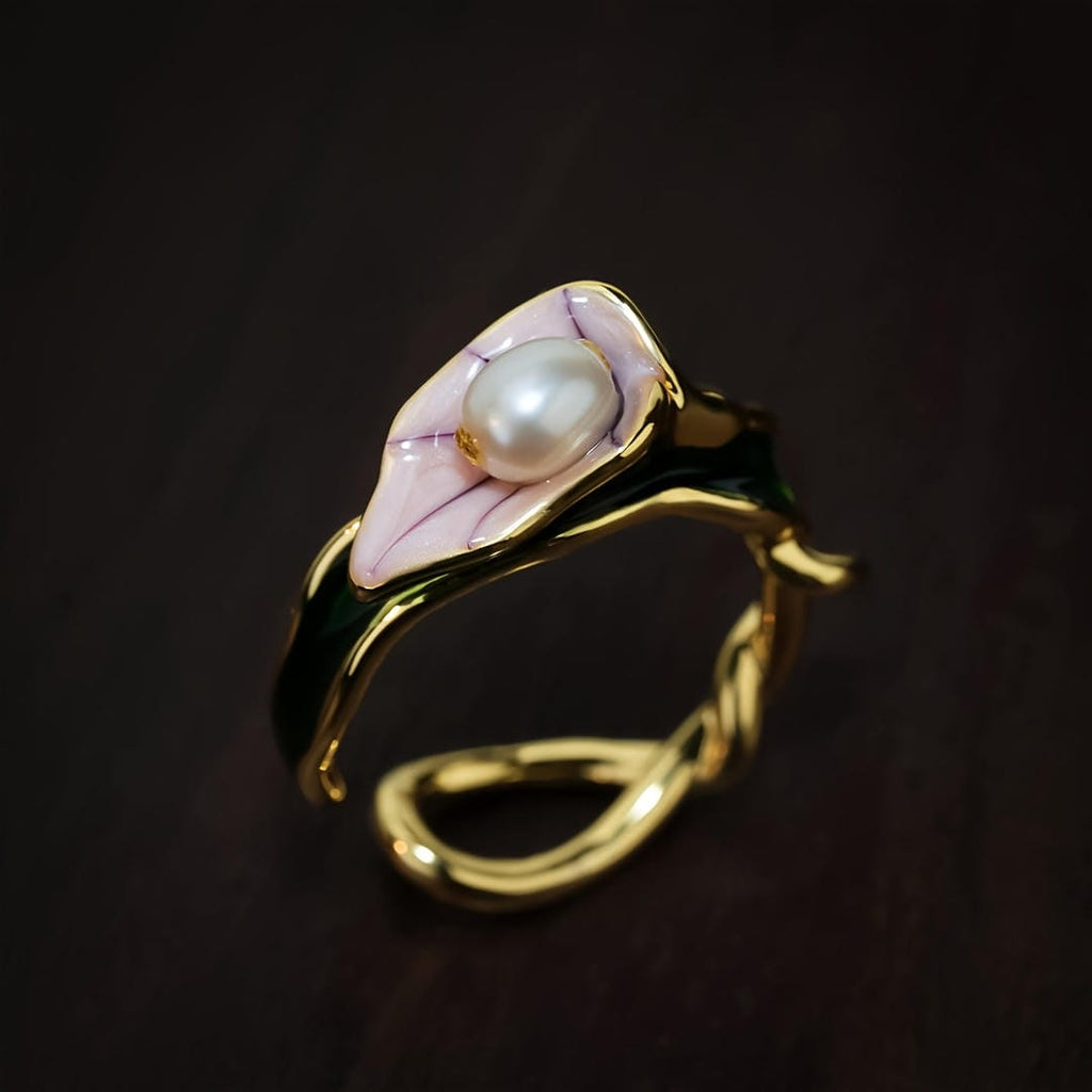 Anello Regolabile Aperto con Twist Petalo di Perla