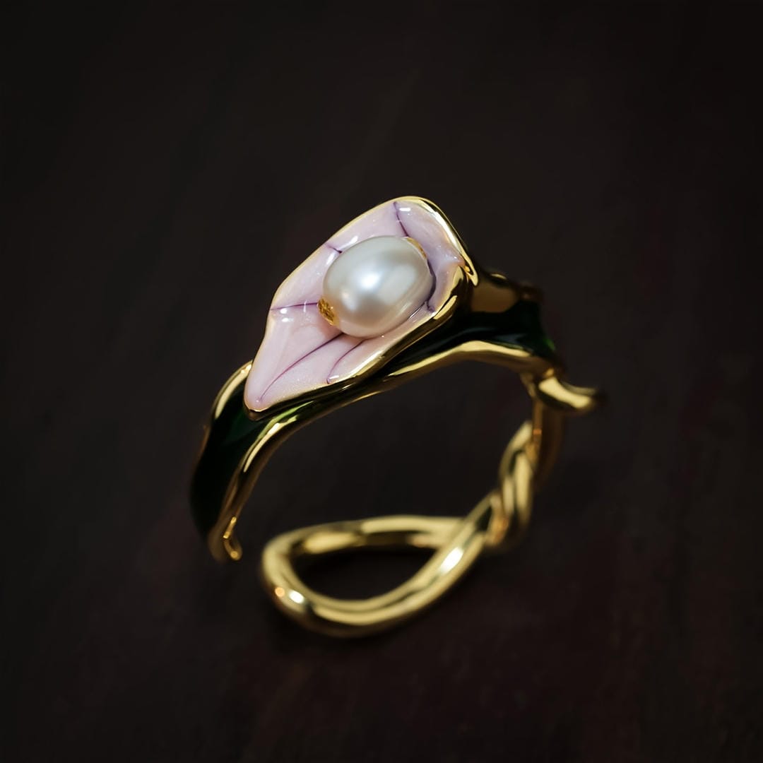 Anello Regolabile Aperto con Twist Petalo di Perla