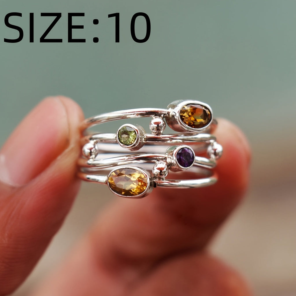 Anello Impilabile in Gemme Multicolore Bohemien