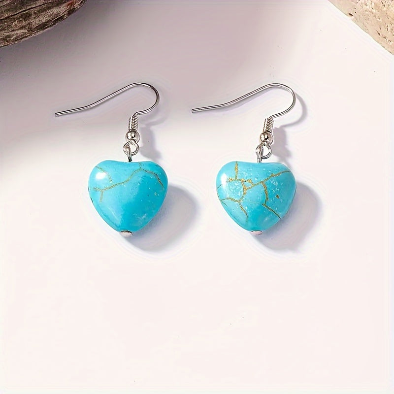 Collana e Orecchini a Cuore Turchese in Stile Vintage Bohemien